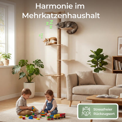WOOWOOD Kratzbaum zur Wandmontage, höhenverstellbar bis 206 cm