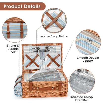 HappyPicnic Weiden-Picknickkorb Set mit Kühltasche & Besteck