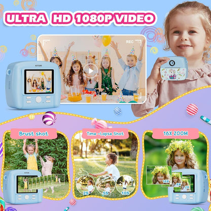 ASTGMI C10 Kinderkamera Sofortbildkamera mit Sofortdruck und 1080P