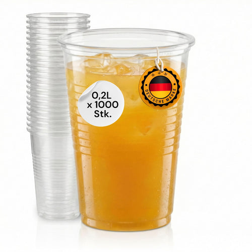 LogiPack GeRo Trinkbecher 0,2 l mit Eichstrich, PP, 1000 Stück – transparente Einwegbecher aus Polypropylen