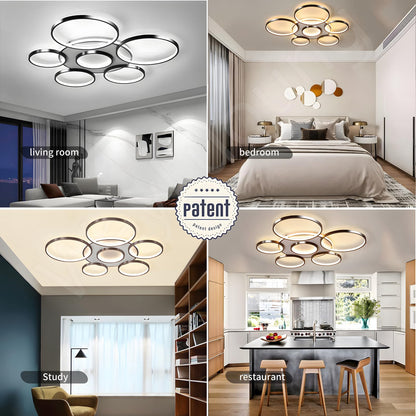 LuxSwiss Moderne 7-Ringe LED Deckenleuchte - Ø110cm, schwarz, dimmbar