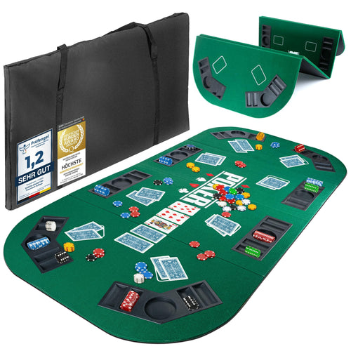 GOODS+GADGETS XXL Pokertisch-Auflage 160 x 80 cm faltbar Grün, Filzbezug mit Texas-Hold'em-Motiv