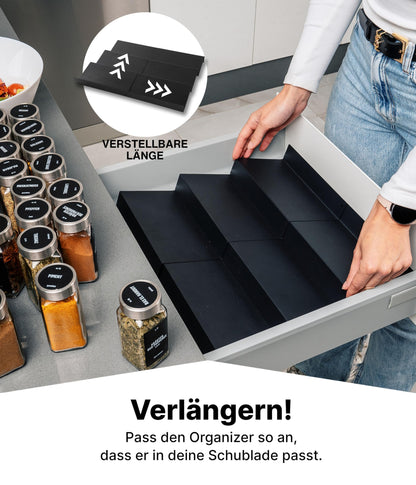 Deco haus Gewürzregal Schublade aus Metall mit 24 Gewürzgläsern