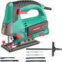 HYCHIKA Stichsäge 800W mit Laser, 110 mm Schnitttiefe, 6 Blätter und Führungslineal