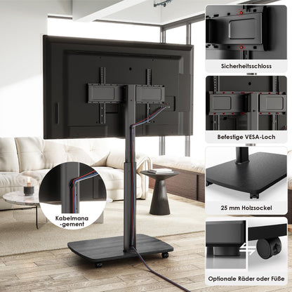 AOKCOS TV Bodenständer Rollbar mit Holzregal für 43-75 Zoll