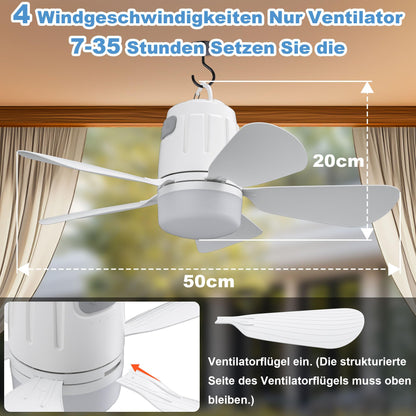 Gliztech Deckenventilator Outdoor mit Licht, Akku 20000 mAh, 50 cm