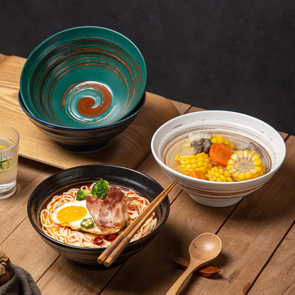 YUN TAO Ramen Schüsseln Set, handbemalte Keramik, 4 Stück, 1035 ml