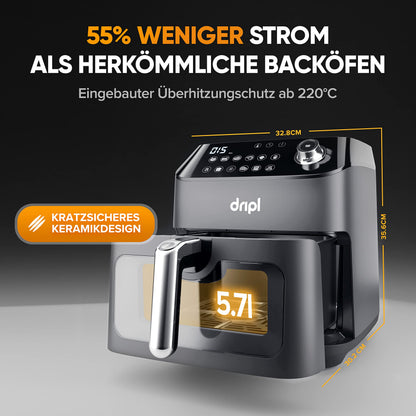 Dripl Heissluftfritteuse 5.7L – LCD Touchscreen AirFryer