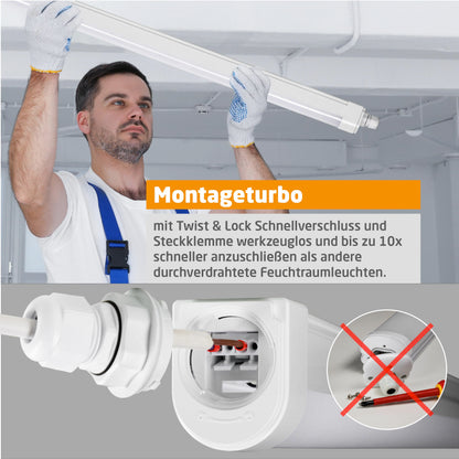 Proventa LED Feuchtraumleuchte 120cm 4er Pack IP65 36W 4000K