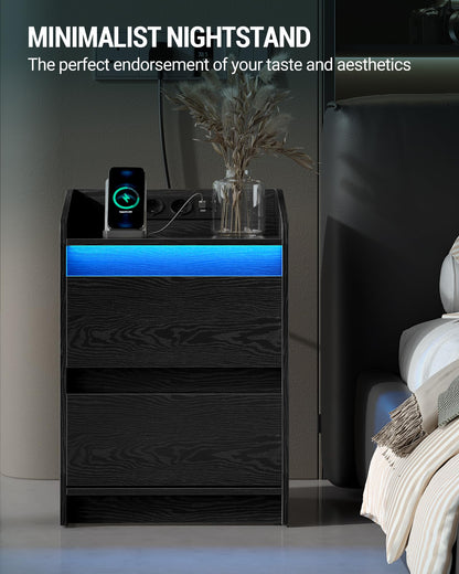 Hzuaneri NS30104X Nachttische 2er Set – LED Ladestation Schwarz