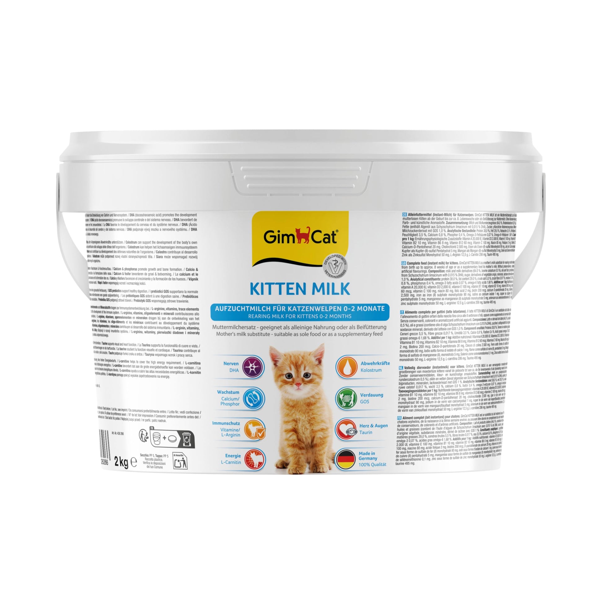 GimCat Kitten Milk Muttermilchersatz mit Taurin, 2 kg Eimer für Katzenwelpen