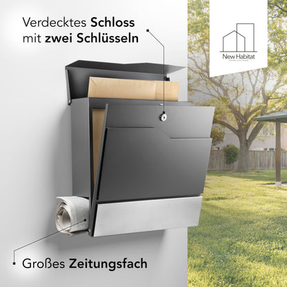 NewHabitat Manhattan Wandbriefkasten Anthrazit mit Zeitungsfach