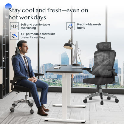 FLEXISPOT ergonomischer Bürostuhl mit 2D-Kopfstütze – Schwarz