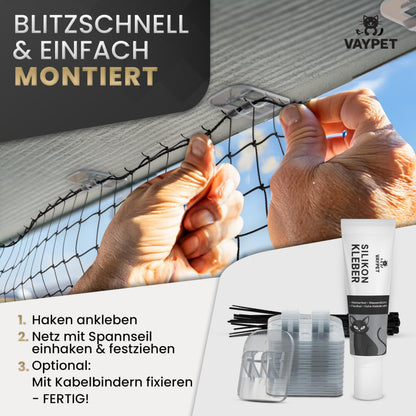 VAYPET Katzennetz für Balkon ohne Bohren, drahtverstärkt, 6x3 m