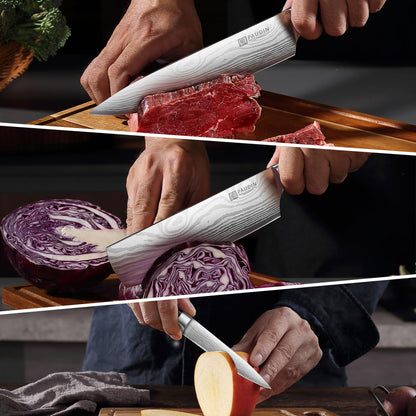 PAUDIN Küchen Messerset 3-tlg - Carbon Edelstahl Pakkaholz