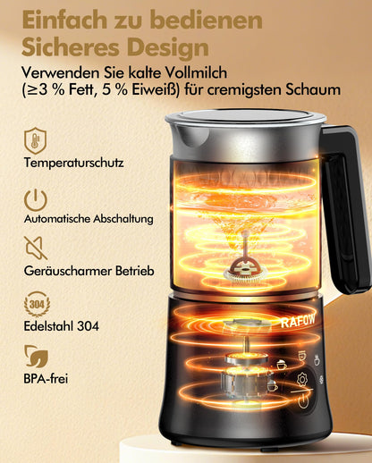 Rafow Milchaufschäumer D02, elektrisch, 5-in-1, schwarz