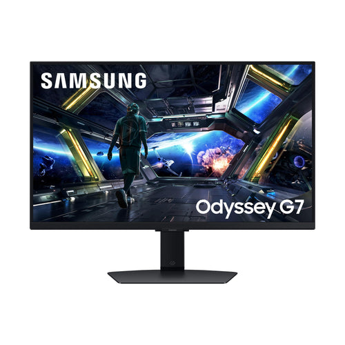 Samsung Odyssey G70D 4K Gaming Monitor - 27 Zoll LS27DG702EUXEN. Schwarzer, flacher 27-Zoll-Monitor für immersives 4K-Gaming.