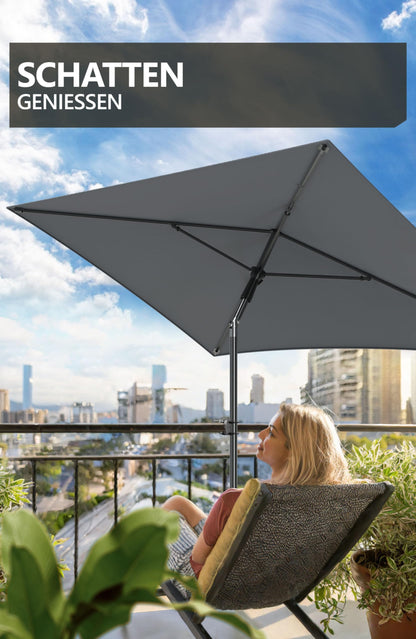 Menz Sonnenschirm Balkon Set 3-in-1 Anthrazit UPF 50+ 200 x 125 cm