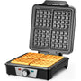 Reemix Waffeleisen für 4 belgische Waffeln, 1200 W, Edelstahl – eckige antihaftbeschichtete Backplatten