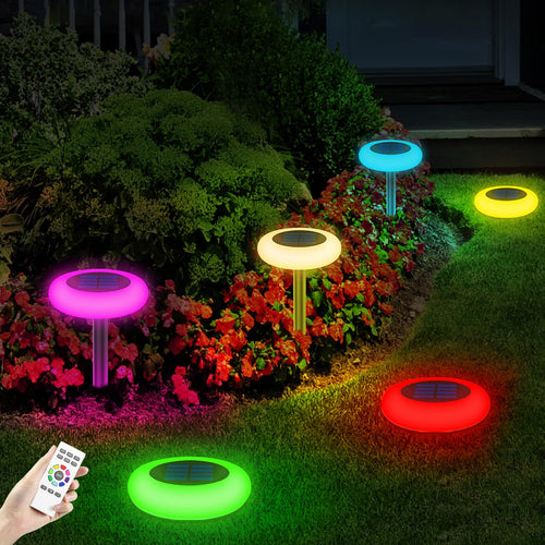 INTELAMP Solarleuchten Garten 6 Stück RGB Warmweiss mit Fernbedienung, Bodenleuchten aus ABS
