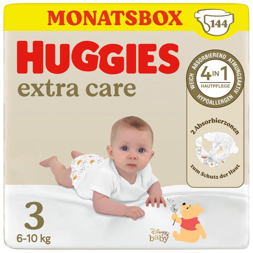 Huggies Extra Care Babywindeln Disney-Design Grösse 3, 144 Stück, Windeln mit Winnie-Puuh-Motiv
