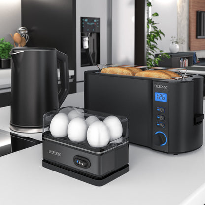 Arendo Wasserkocher Toaster Eierkocher Set – Schwarz Edelstahl
