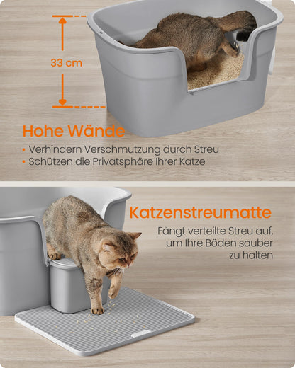 Feandrea Katzenklo extragross mit Streumatte und Schaufel, taubengrau
