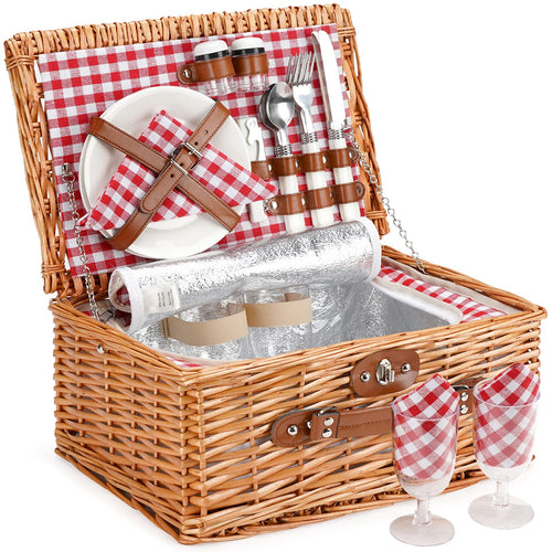 ZORMY Picknickkorb für 2 Personen mit Besteck, Rotes Karo