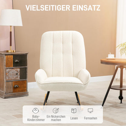 HOMCOM Schaukelstuhl Relaxsessel – Sherpa-Vlies Cremeweiss