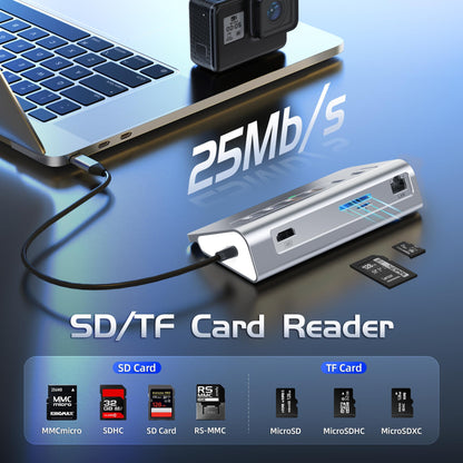 Intpw P9R PRO USB C Hub 10-in-1 Docking Station 4K HDMI PD 100W