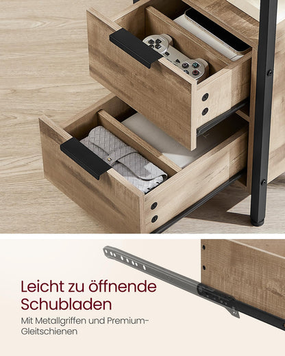 VASAGLE Nachttisch mit Steckdosen - Kamelbraun-tintenschwarz LET325K01