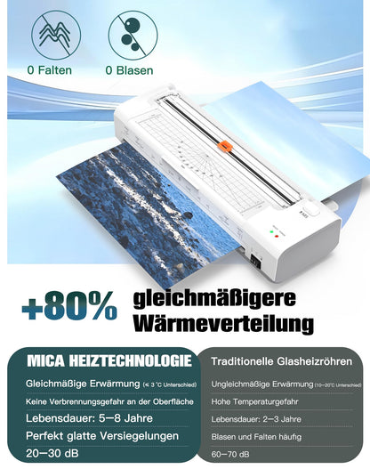 A3 Laminiergerät Heiss/Kalt Auto-Einzug – 10-in-1 Set Weiss