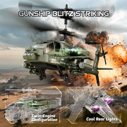 XIKOTEC RC Helikopter Militär, ferngesteuert mit LED, 2 Akkus, grün