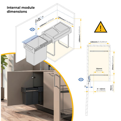 Emuca Ausziehbarer Recycling Küchenabfalleimer Unterbau 1x20L Anthrazit