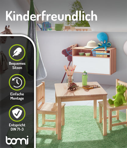 Bomi Amy Kindertisch 2 Stühle – Naturholz Set