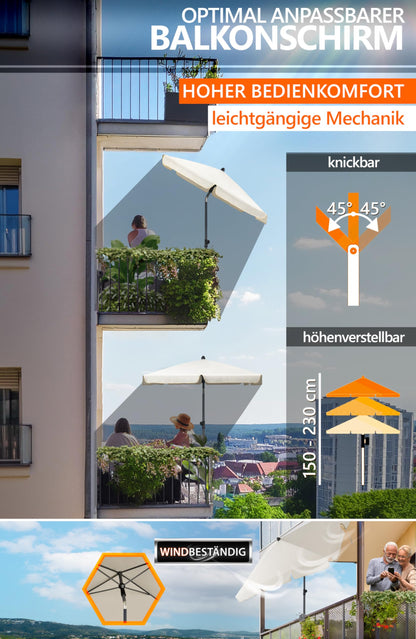 4smile SunnyShade Sonnenschirm Balkon 3-in-1 Set 200 x 125 cm Beige