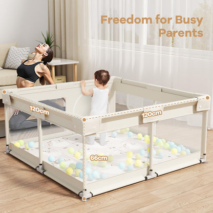Lertantri Baby Laufstall mit Matte, Laufgitter 120x120 cm, Beige