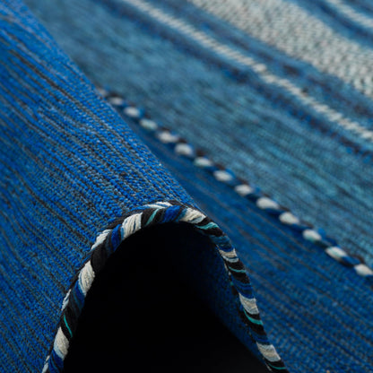 Navarro Natur Teppich aus Baumwolle im Kelim-Stil - Blau