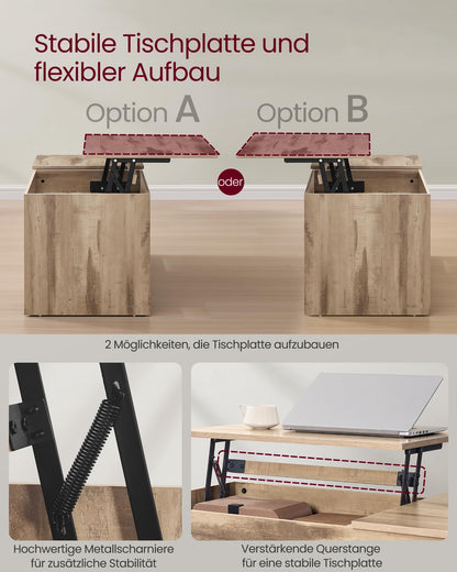 VASAGLE Couchtisch höhenverstellbar - Kamelbraun-wolkenweiss LCT210L01