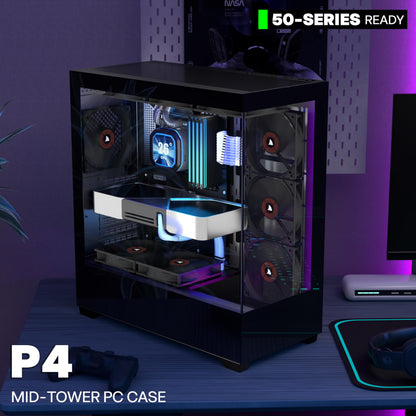 KEDIERS P4 PC-Gehäuse ATX Mid Tower mit 4 Lüftern, Schwarz
