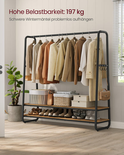 VASAGLE Kleiderständer RGR119B01 mit 2 Ablagen, vintagebraun-schwarz