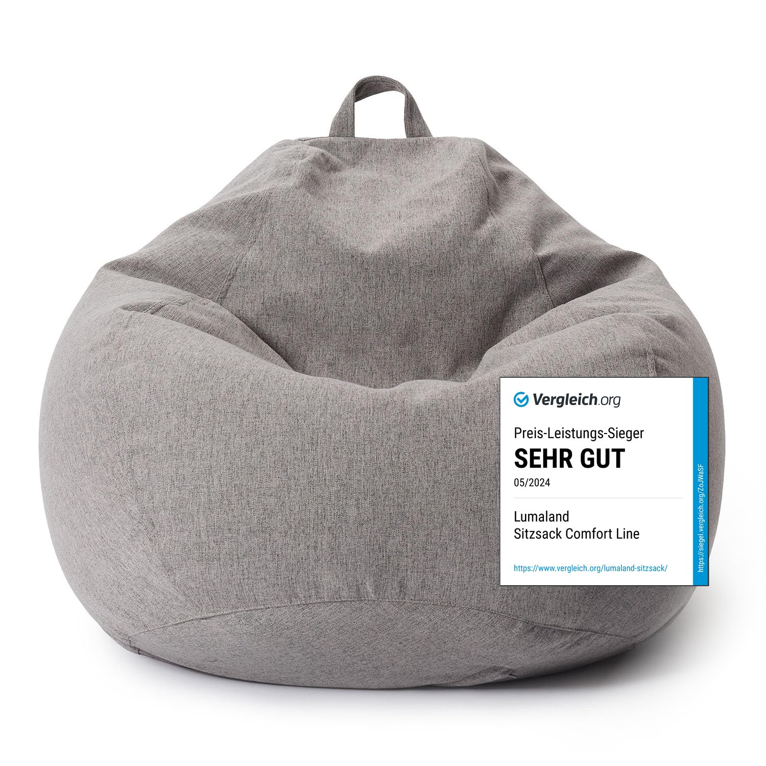 Lumaland Comfort Line Indoor Sitzsack 250L Hellgrau Sessel. Hellgrauer Sitzsack in Sesselform. Dient als flexible Sitzgelegenheit im Raum.