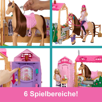 Barbie Spielzeugstall-Spielset mit Puppe, Pferd & Zubehör JDN43