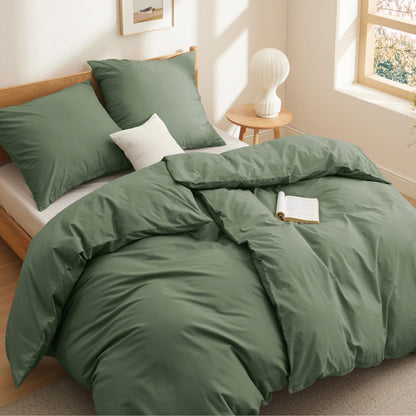 BEDSURE Bettwäsche-Set 135x200 cm Baumwolle, 4-teilig, Grauolivgrün mit Reissverschluss