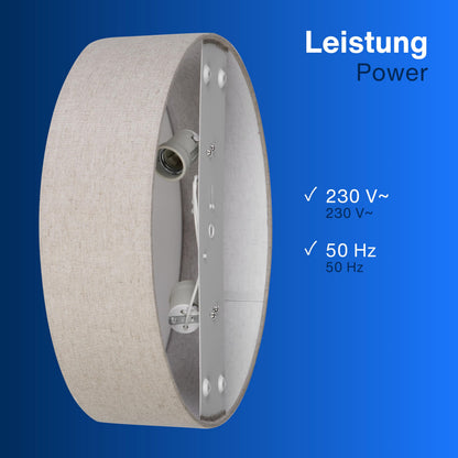 REV LED Deckenleuchte rund 40 cm mit Stoffschirm in Taupe, 2x E27