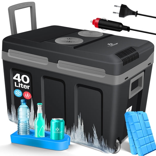 KESSER Kühlbox 40L Thermo-Elektrisch mit Rollen 12/230V. Graue, rechteckige Box kühlt Speisen und Getränke effektiv.