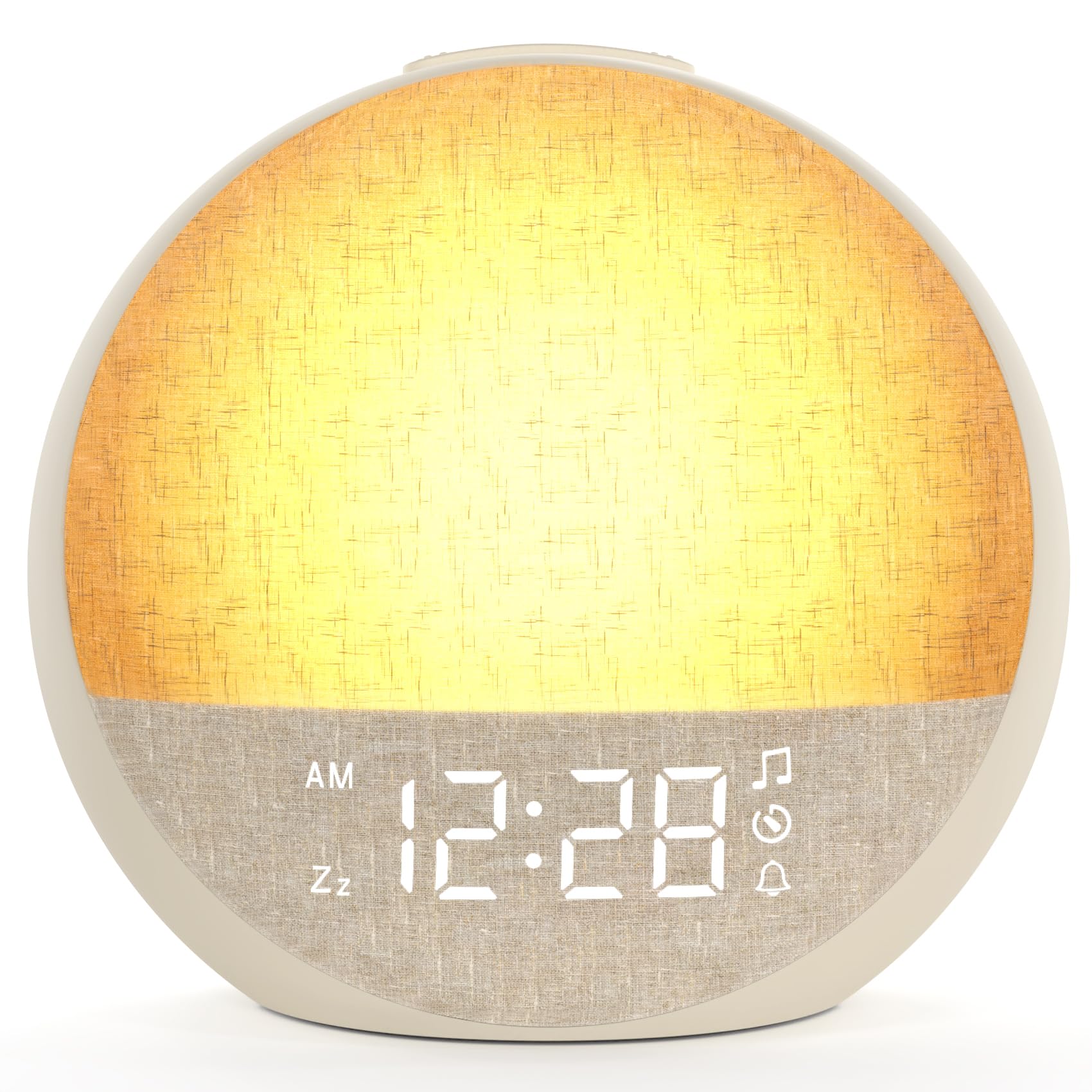 APUZOM Tageslichtwecker ZH116 mit Sonnenaufgangssimulation, Lichtwecker mit Stoffbezug in Hellbeige