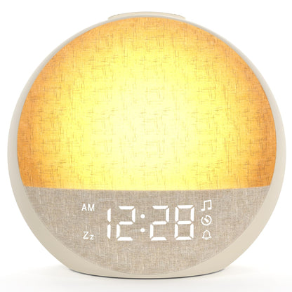 APUZOM Tageslichtwecker ZH116 mit Sonnenaufgangssimulation, Lichtwecker mit Stoffbezug in Hellbeige