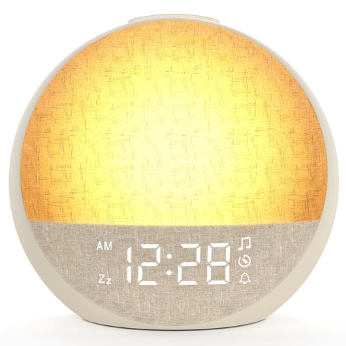 APUZOM Tageslichtwecker ZH116 mit Sonnenaufgangssimulation, Lichtwecker mit Stoffbezug in Hellbeige