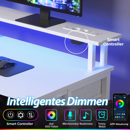 Seventable Gaming Computertisch 120cm – LED & Steckdosen Weiss